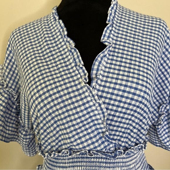 Max Studio Womens Size M Cottagecore Blue Gingham Midi Dress Smocked Waist  NWT - Picture 4 of 7